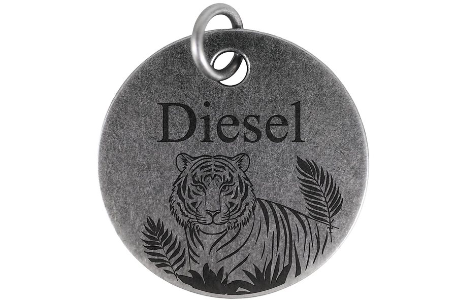 Jungle Tiger pet tag in antique silver