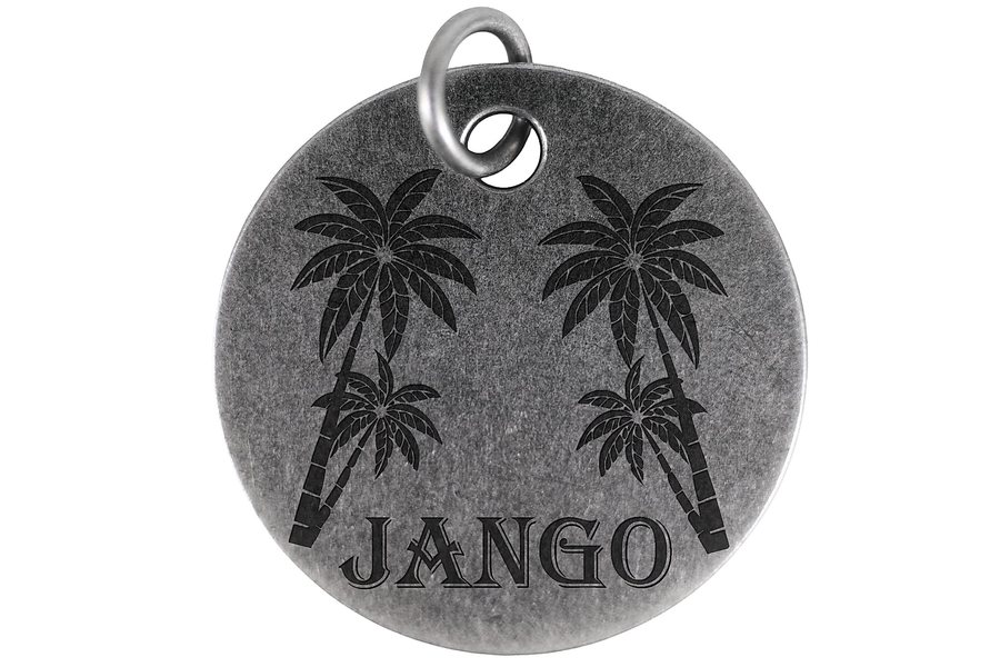 Palm Grove pet tag in antique silver