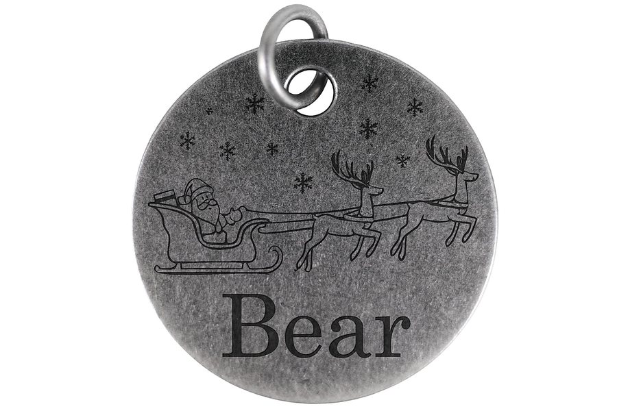 Sleigh Ride pet tag in antique silver